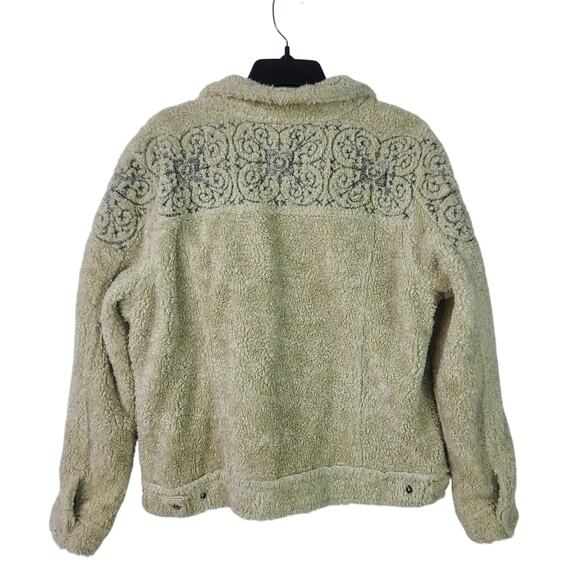 Lucky Brand Tan Cream Blue Sherpa Tomboy Trucker Jacket Coat XL - Picture 2 of 4